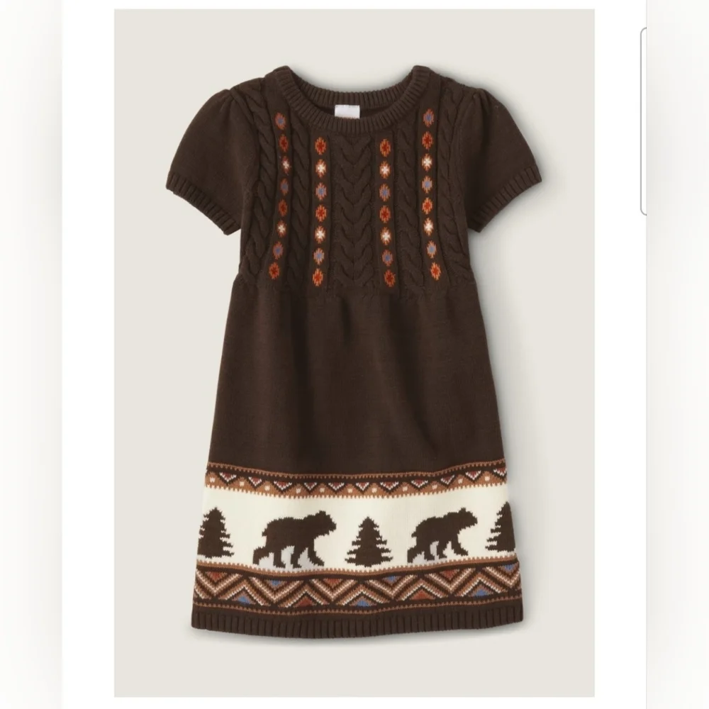Gymboree Kid's Intarsia Brown Bear Montana Mountain Sweater Dress Size 12